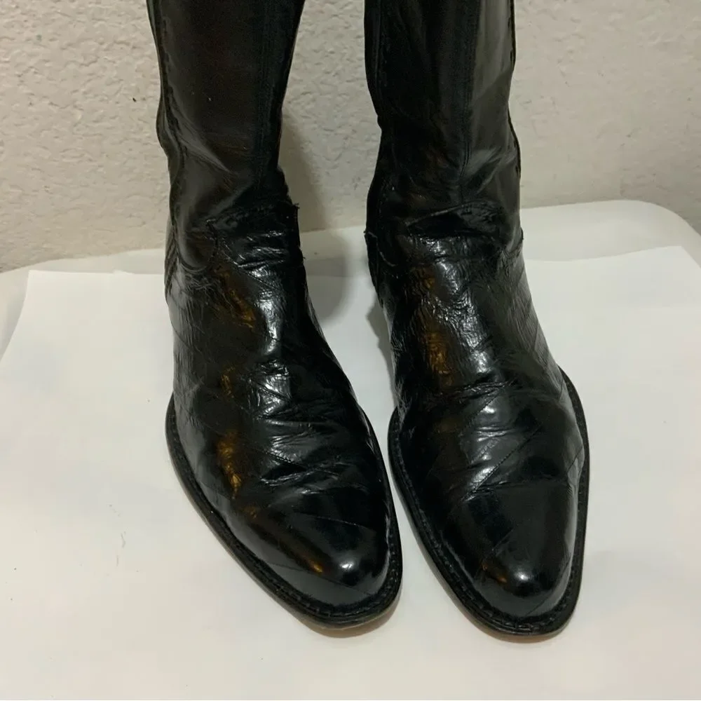 Belvedere Studio Men’s Boots Genuine Eel Skin Black Western Zip Size 13